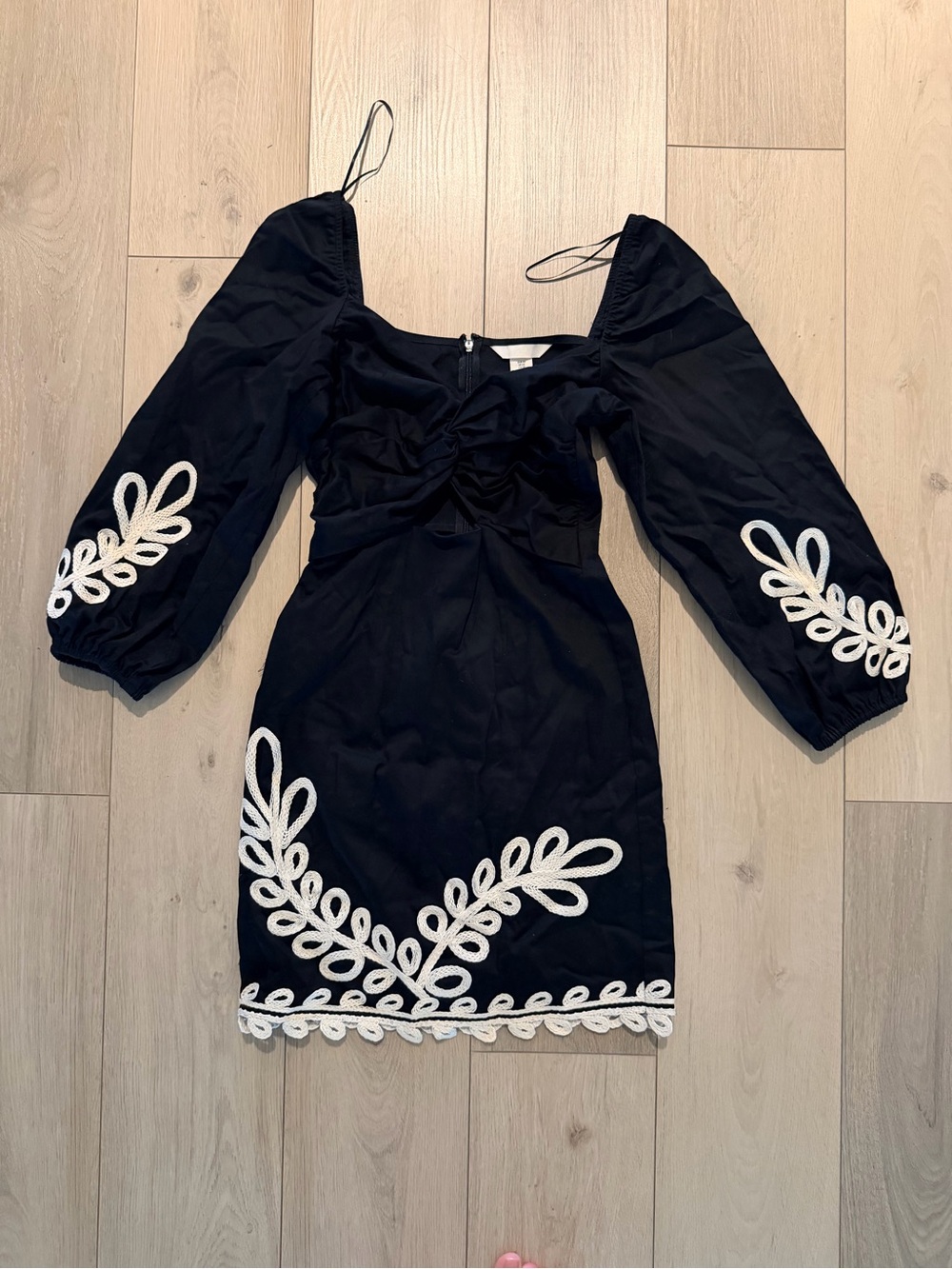 H&M Black Mini Dress with White Embroidered Trim